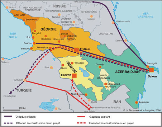 Carte Caucase Sud, oléoducs