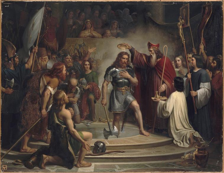 Baptême de Clovis à Reims le 25 décembre 496, François-Louis Dejuinne, huile sur toile, 1837