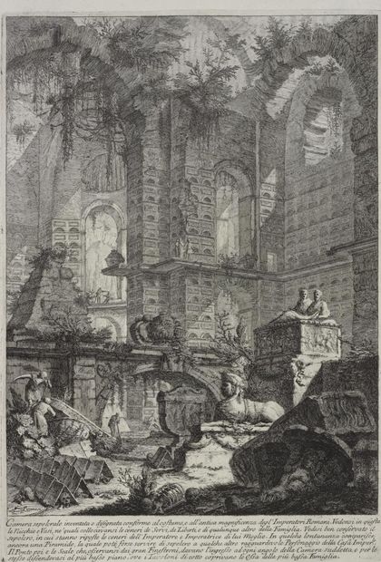 Chambre funéraire imaginée et dessinée selon l'époque de l'antique empire romain, Giovanni Battista Piranesi, peintre italien, 1720–1778