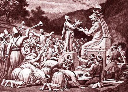 Sacrifice par le feu (Molk - Moloch) du premier né à Baal, dieu-père de Carthage (Tunisie)