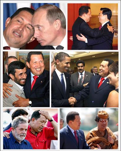Hugo Chavez, avec, Poutine,Jintao,Ahmadinejad,Obama,Silva,Kadhafi