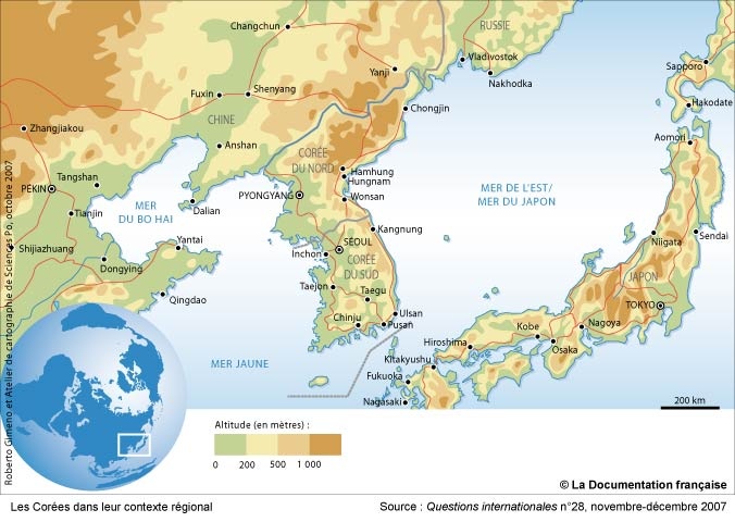 Carte des Corées du Nord et du Sud 