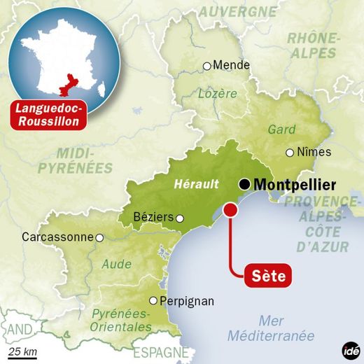 Carte de l'hérault en France, ville de Sète