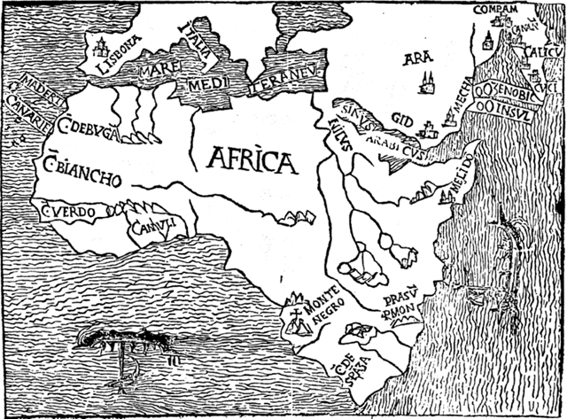 Une carte hollandaise de 1570, au même moment où Mercator publie sa carte. Celle ci semble s' accorder bien plus avec nos conceptions modernes du Maghreb, même si le fleuve Sénégal se fond avec le fleuve Niger, où de nombreux cours d'eau présents selon Me