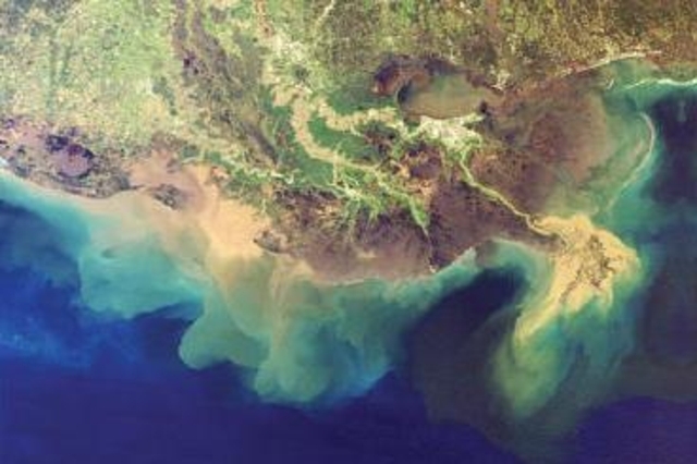 Cliquer pour agrandir Une zone morte capturée par la NASA au large du delta du Mississippi.