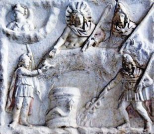 Le banquet de Mithra, bas-relief