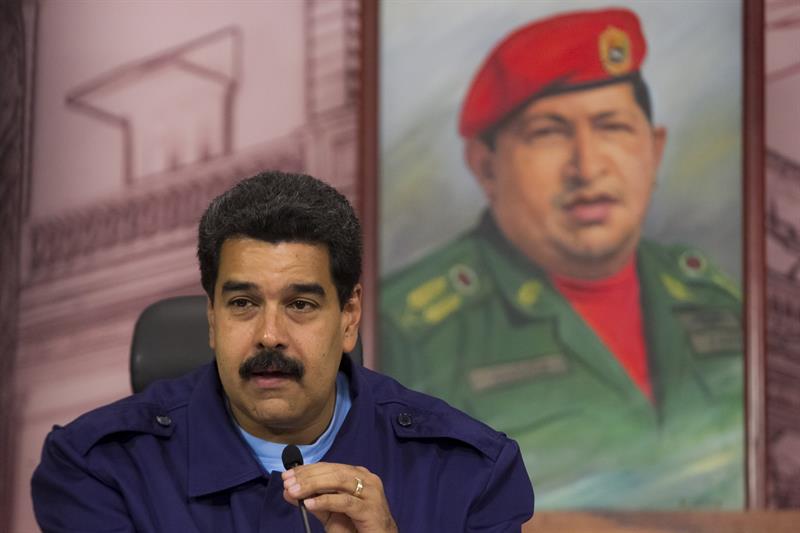 Le président du Venezuela, Nicolás Maduro,durant une conférence de presse au Salon Simón Bolívar du Palais de Miraflores